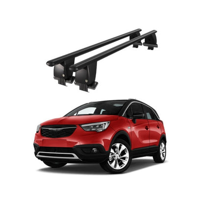 Bare transversale portbagaj auto Opel Crossland X 2017-2020 idealSTORE, plafon neted, aluminiu, negre, blocare cu cheie