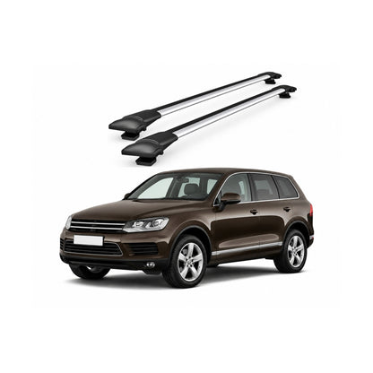 Bare transversale portbagaj Volkswagen Touareg II 7P SUV 2011-2018 idealSTORE, 92 + 96 cm, aluminiu, T-slot, 75 kg