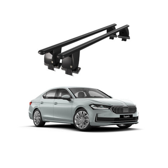 Bare transversale portbagaj auto Skoda Superb 3V 2015+ idealSTORE, plafon neted, aluminiu, negru, blocare cu cheie