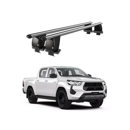 Bare transversale portbagaj auto Toyota Hilux AN30 2011-2015 idealSTORE, plafon neted, aluminiu, argintiu, blocare cu cheie