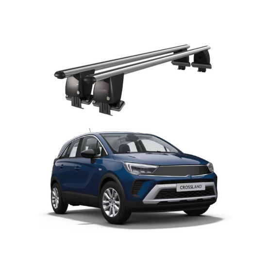 Bare transversale portbagaj auto Opel Crossland 2020+ idealSTORE, plafon neted, aluminiu, argintiu, blocare cu cheie