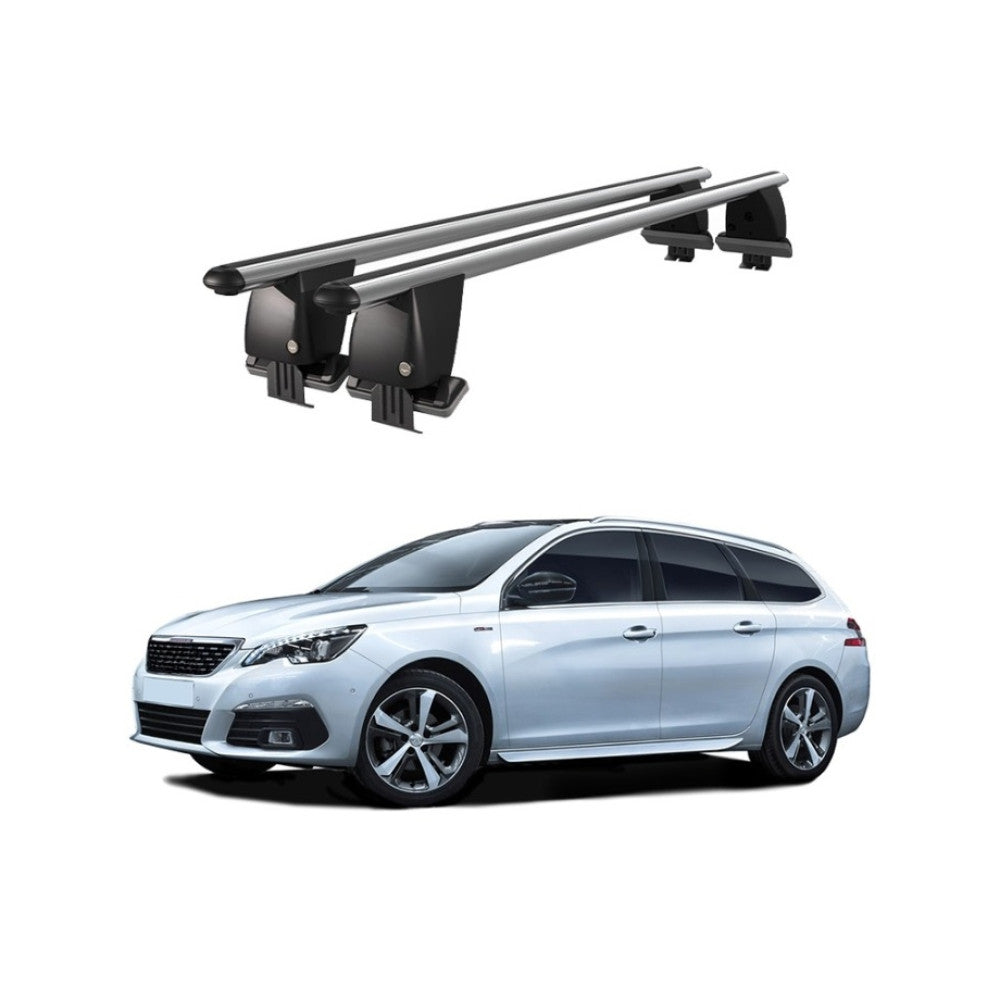 Bare transversale portbagaj Peugeot 308 Combi 2014-2021 idealSTORE, aluminiu, plafon neted, argintii