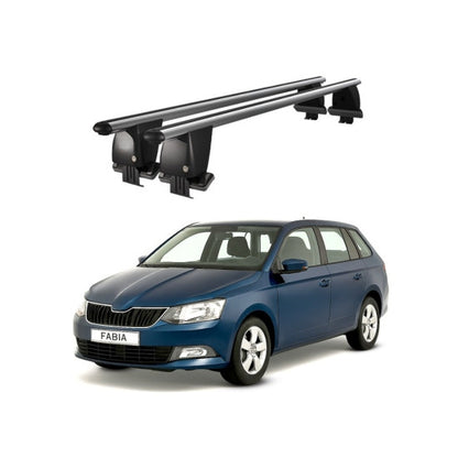 Bare transversale portbagaj auto Skoda Fabia NJ Combi 2015+ idealSTORE, plafon neted, aluminiu, negre, blocare cu cheie