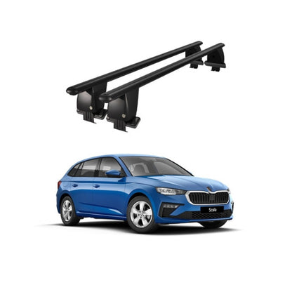 Bare transversale portbagaj auto Skoda Scala 2019+ idealSTORE, plafon neted, aluminiu, negre, blocare cu cheie