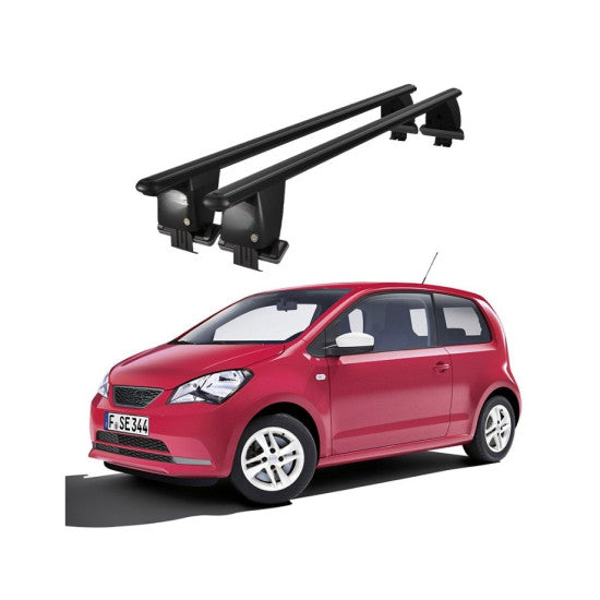 Bare transversale portbagaj auto Seat Mii 2012-2021 idealSTORE, plafon neted, aluminiu, negre, blocare cu cheie