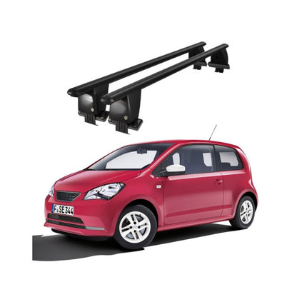 Bare transversale portbagaj auto Seat Mii 2012-2021 idealSTORE, plafon neted, aluminiu, negre, blocare cu cheie