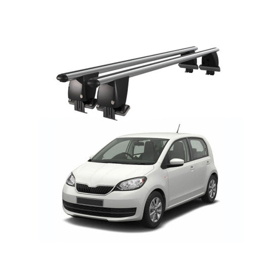 Bare transversale portbagaj auto Skoda Citigo 2012+ idealSTORE, plafon neted, aluminiu, argintiu, blocare cu cheie
