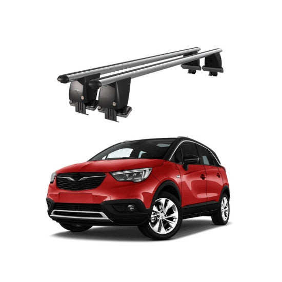 Bare transversale portbagaj auto Opel Crossland X 2017-2020 idealSTORE, plafon neted, aluminiu, argintiu, blocare cu cheie