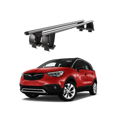 Bare transversale portbagaj auto Opel Crossland X 2017-2020 idealSTORE, plafon neted, aluminiu, argintiu, blocare cu cheie
