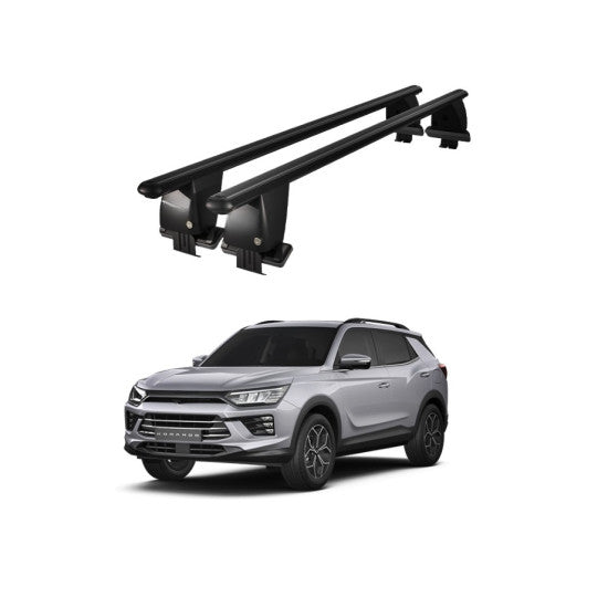 Bare transversale portbagaj auto SsangYong Korando 2019+ idealSTORE, plafon neted, aluminiu, negru, blocare cu cheie