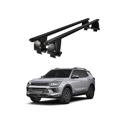 Bare transversale portbagaj auto SsangYong Korando 2019+ idealSTORE, plafon neted, aluminiu, negru, blocare cu cheie