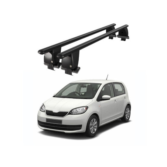 Bare transversale portbagaj auto Skoda Citigo 2012+ idealSTORE, plafon neted, aluminiu, negru, blocare cu cheie