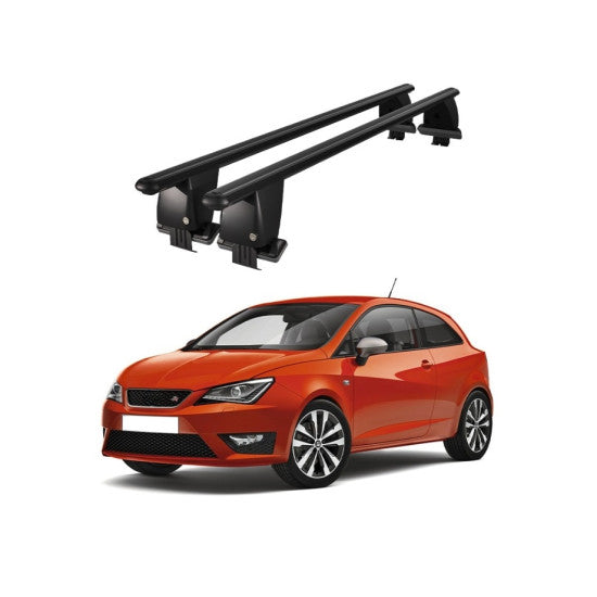 Bare transversale portbagaj auto Seat Ibiza IV 2008-2017 idealSTORE, plafon neted, aluminiu, negre, blocare cu cheie