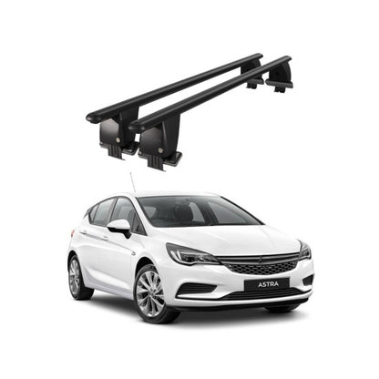 Bare transversale portbagaj auto Opel Astra K 2016-2021 idealSTORE, plafon neted, aluminiu, negre, blocare cu cheie