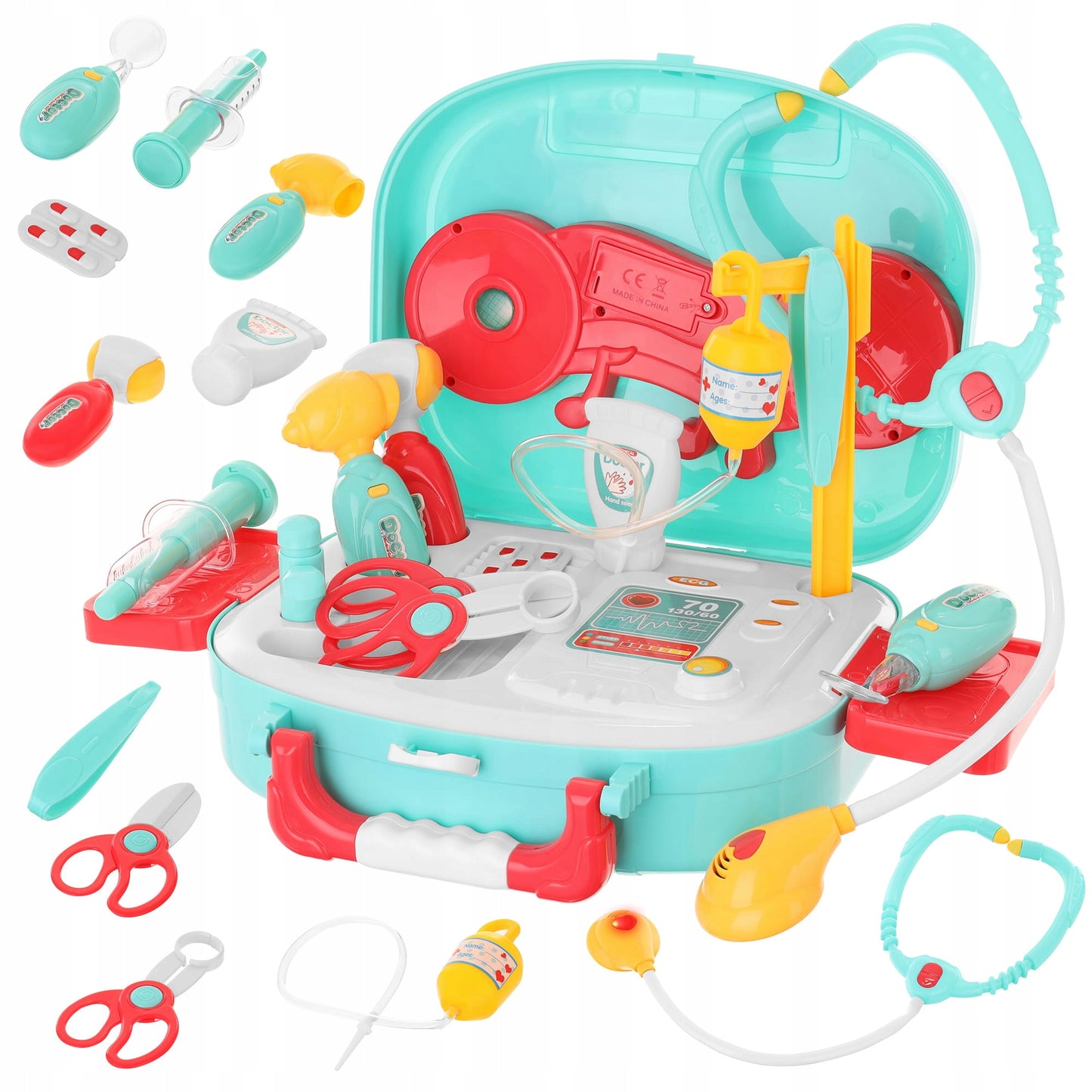 Trusa medicala copii Lovely Baby cu 12 accesorii, stetoscop, penseta, lupa, geanta transport