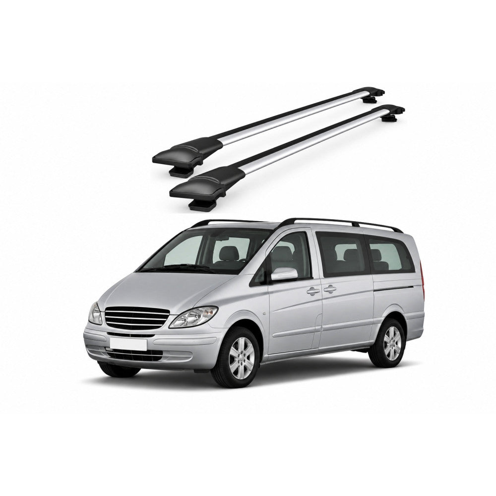 Bare Portbagaj Transversale idealSTORE pentru Mercedes-Benz Viano (W639) MPV 2003-2014, 116-120 cm, Aluminiu, T-slot, Aerodinamice, Rezistenta la Coroziune, Sarcina Maxima 75 kg