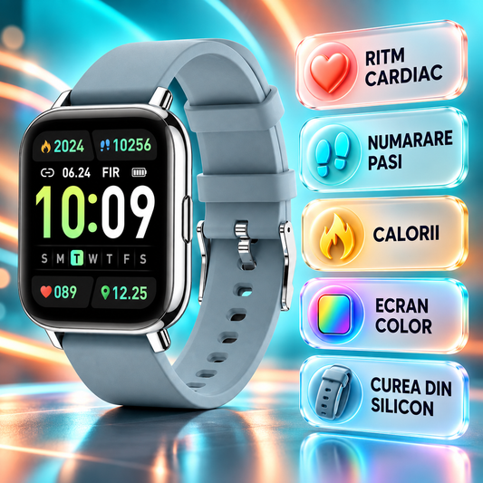 Ceas SmartWatch Gray Star idealSTORE, Ecran TFT 1, 69, Android/IOS, Bluetooth, Difuzor-Microfon, Control Muzica, Camera, Apeluri, Norificari, Vreme, Fitness Traker, IP67, Monitorizare Somn, Ritm Cardiac, Tensiune Arteriala, SpO2, Sport, Pedometru