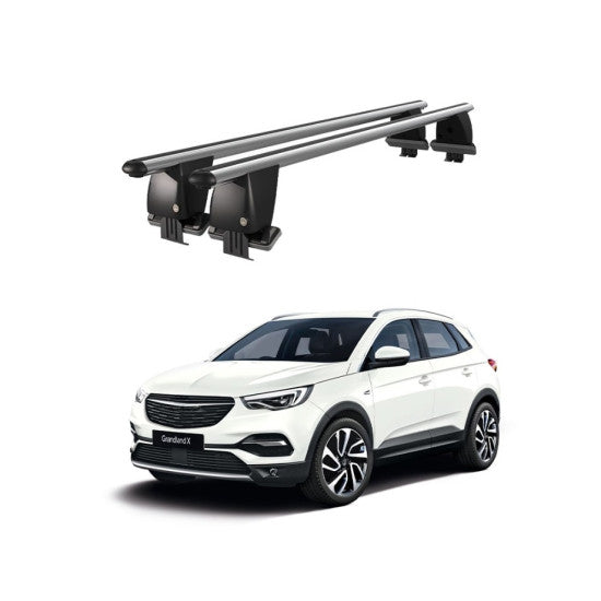 Bare transversale portbagaj auto Opel Grandland X 2017+ idealSTORE, plafon neted, aluminiu, argintiu, blocare cu cheie