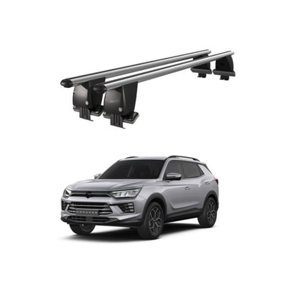 Bare transversale portbagaj auto SsangYong Korando 2019+ idealSTORE, plafon neted, aluminiu, argintiu, blocare cu cheie