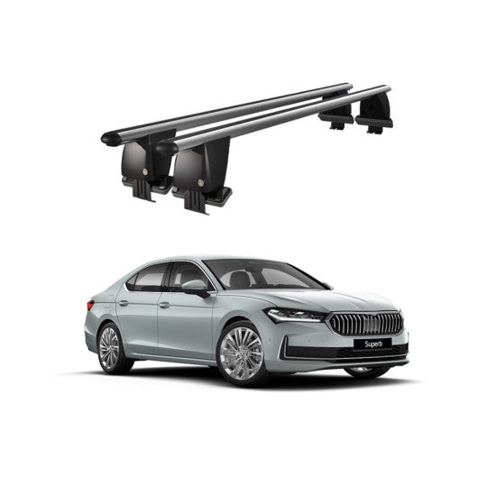 Bare transversale portbagaj auto Skoda Superb 3V 2015+ idealSTORE, plafon neted, aluminiu, argintiu, blocare cu cheie
