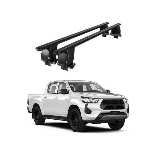 Bare transversale portbagaj auto Toyota Hilux AN30 2011-2015 idealSTORE, plafon neted, aluminiu, negru, blocare cu cheie