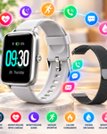 Ceas SmartWatch si Bratara Fitness IdealSTORE Tiger 70, Bratari de silicon si metal, Display de 1.45 inci, Design placut potrivit oricaror ocazii, Numeroase functii ce masoara pulsul si perioadele de sedentarism dar si timpul petrecut activ, Gri