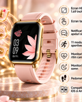 Ceas SmartWatch Saphir idealStore, Ecran HD 1.69 inch, Notificari Apeluri/Mesaje, Monitorizare Fitness, Ritm Cardiac si Tensiune Arteriala, Compatibil iOS/Android, Auriu