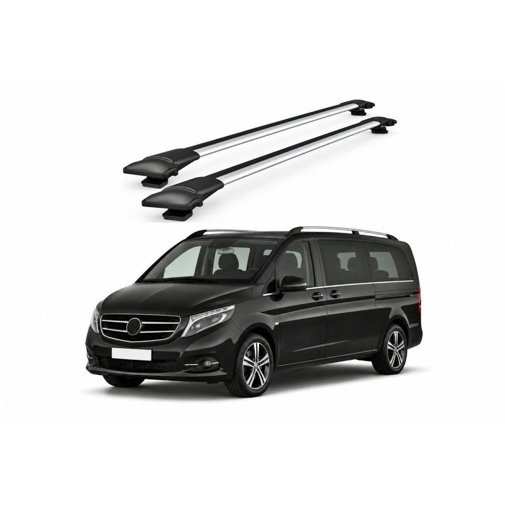 Bare Portbagaj Transversale idealSTORE pentru Mercedes-Benz V-Class (W447) MPV 2015-, 116-120 cm, Aluminiu, T-slot, Aerodinamice, Rezistenta la Coroziune, Sarcina Maxima 75 kg