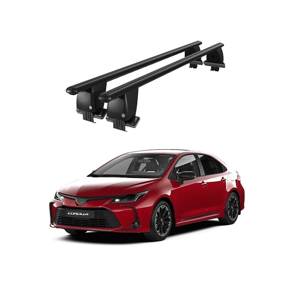Bare transversale portbagaj auto Toyota Corolla E210 Sedan 2018+ idealSTORE, plafon neted, aluminiu, negre, blocare cu cheie
