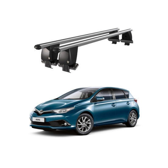 Bare transversale portbagaj auto Toyota Auris Hatchback 2018+ idealSTORE, plafon neted, aluminiu, argintiu, blocare cu cheie