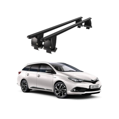 Bare transversale portbagaj auto Toyota Auris Touring Sports 2018+ idealSTORE, plafon neted, aluminiu, negre, blocare cu cheie
