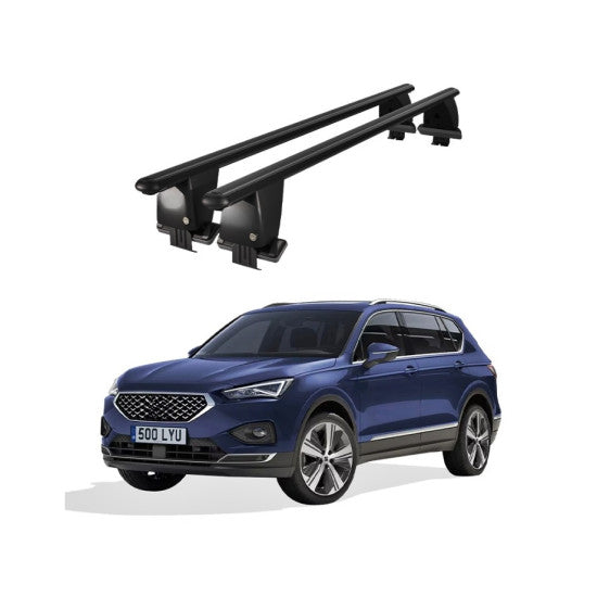 Bare transversale portbagaj auto Seat Tarraco 2018+ idealSTORE, plafon neted, aluminiu, negru, blocare cu cheie