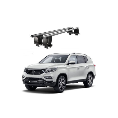 Bare transversale portbagaj auto SsangYong Rexton Sport Y400 Musso 2017+ idealSTORE, plafon neted, aluminiu, argintiu, blocare cu cheie