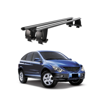 Bare transversale portbagaj auto SsangYong Actyon 2005-2010 idealSTORE, plafon neted, aluminiu, argintiu, blocare cu cheie