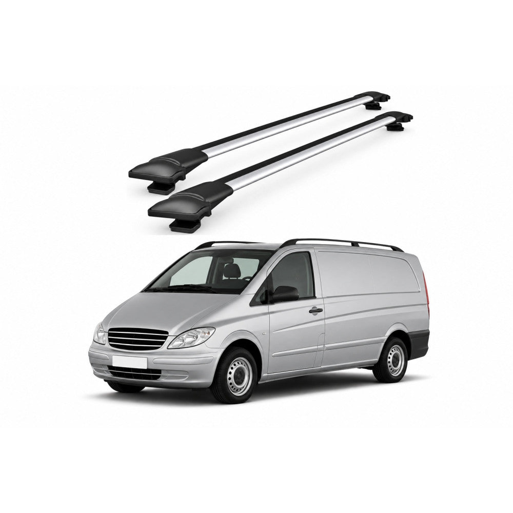 Bare Portbagaj Transversale idealSTORE pentru Mercedes-Benz Vito (W639) Van 2003-2014, 116-120 cm, Aluminiu, T-slot, Aerodinamice, Rezistenta la Coroziune, Sarcina Maxima 75 kg