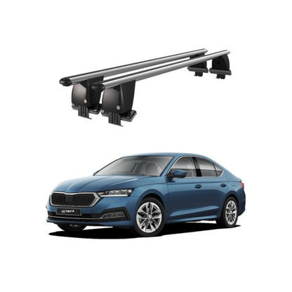 Bare transversale portbagaj auto Skoda Octavia IV NX 2020+ idealSTORE, plafon neted, aluminiu, argintiu, blocare cu cheie