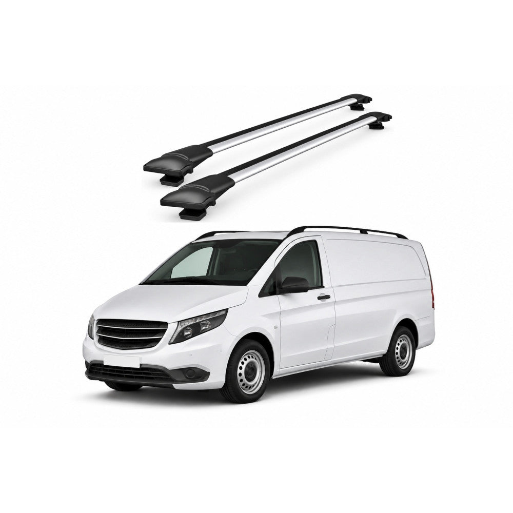 Bare Portbagaj Transversale idealSTORE pentru Mercedes-Benz Vito (W447) Van 2015-, 116-120 cm, Aluminiu, T-slot, Aerodinamice, Rezistenta la Coroziune, Sarcina Maxima 75 kg