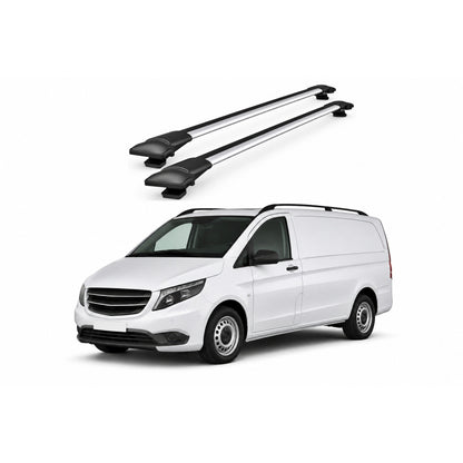 Bare Portbagaj Transversale idealSTORE pentru Mercedes-Benz Vito (W447) Van 2015-, 116-120 cm, Aluminiu, T-slot, Aerodinamice, Rezistenta la Coroziune, Sarcina Maxima 75 kg