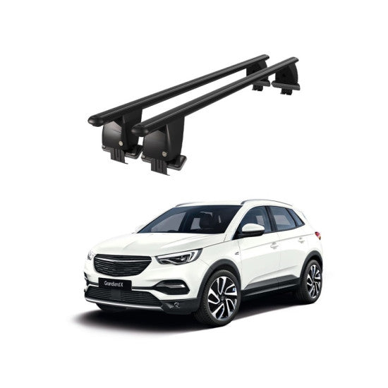 Bare transversale portbagaj auto Opel Grandland X 2017+ idealSTORE, plafon neted, aluminiu, negre, blocare cu cheie