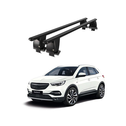 Bare transversale portbagaj auto Opel Grandland X 2017+ idealSTORE, plafon neted, aluminiu, negre, blocare cu cheie
