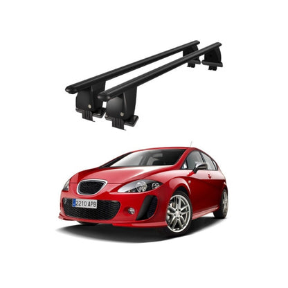 Bare transversale portbagaj auto Seat Leon 1P 2005-2009 idealSTORE, plafon neted, aluminiu, negru, blocare cu cheie