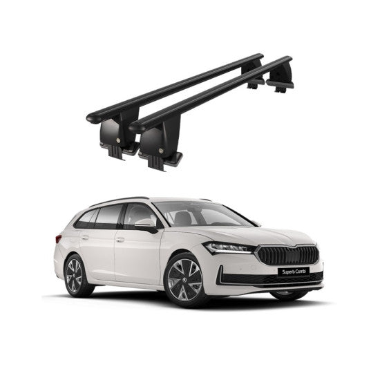 Bare transversale portbagaj auto Skoda Superb 3V Combi 2015+ idealSTORE, plafon neted, aluminiu, negru, blocare cu cheie