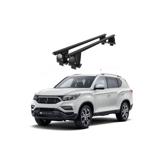 Bare transversale portbagaj auto SsangYong Rexton Sport Y400 Musso 2017+ idealSTORE, plafon neted, aluminiu, negru, blocare cu cheie (Copy)