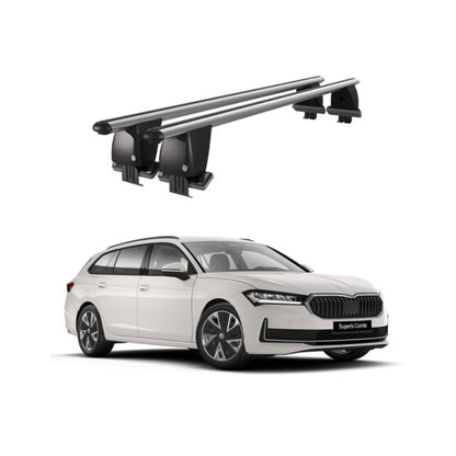 Bare transversale portbagaj auto Skoda Superb 3V Combi 2015+ idealSTORE, plafon neted, aluminiu, argintiu, blocare cu cheie
