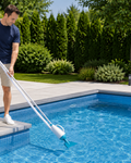 Set de curatare piscine manual PoolClean idealSTORE, Debit pompa filtrare 2006L/h, Lungime furtun aspirare 6m, Maner 1.9m
