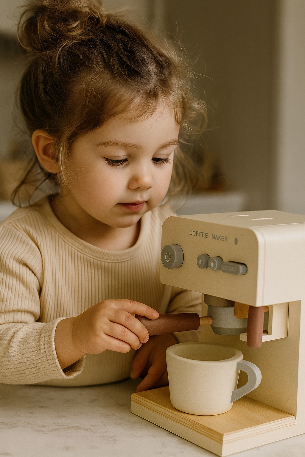 Aparat de Cafea pentru Copii din Lemn Deluxe Barista ideal STORE, Dimensiune 16 x 13 x 22, Include o ceasca de cafea, O piesa de mobilier perfecta in bucataria micului bucatar, Ajuta la dezvoltarea imaginatiei si creativitatii