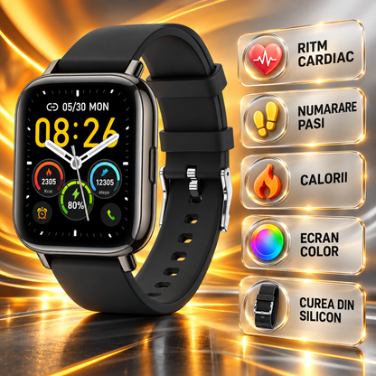 Ceas SmartWatch Black Star idealSTORE, Ecran TFT 1, 69, Android/IOS, Bluetooth, Difuzor-Microfon, Control Muzica, Camera, Apeluri, Norificari, Vreme, Fitness Traker, IP67, Monitorizare Somn, Ritm Cardiac, Tensiune Arteriala, SpO2, Sport, Pedometru