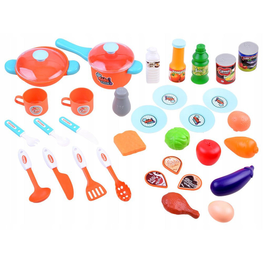 Set bucatarie copii, Aragaz, 46 Piese, Plastic, Albastru
