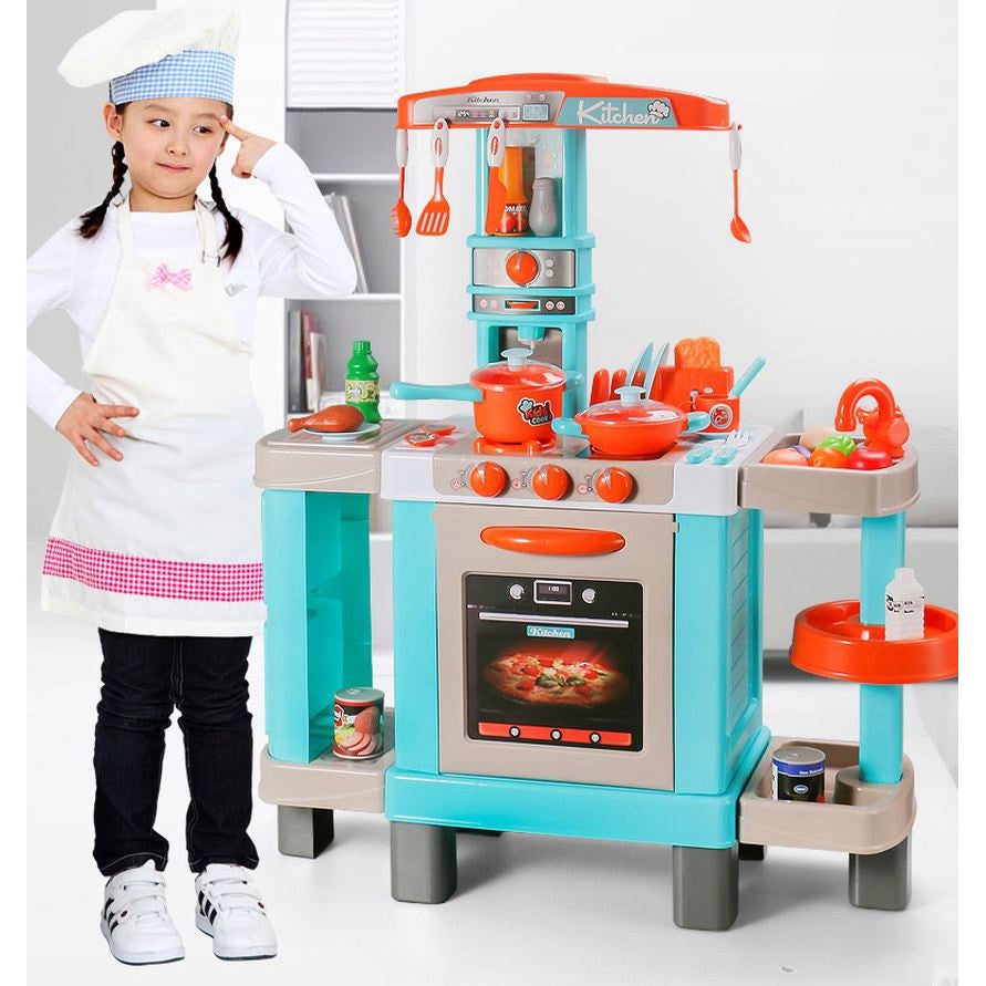 Set bucatarie copii, Aragaz, 46 Piese, Plastic, Albastru