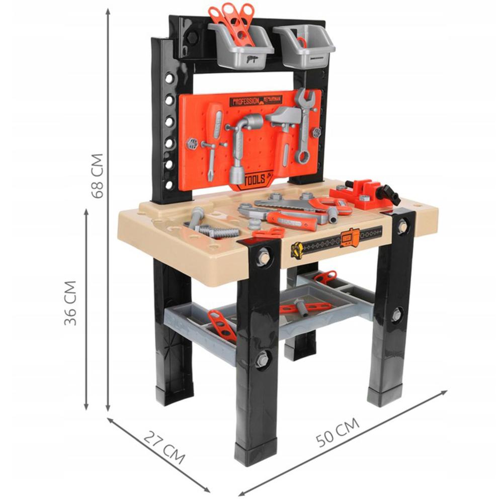 Banc de Lucru Jucarie pentru Copii cu Scule si Accesorii din Plastic, 65 de Piese pentru Atelier